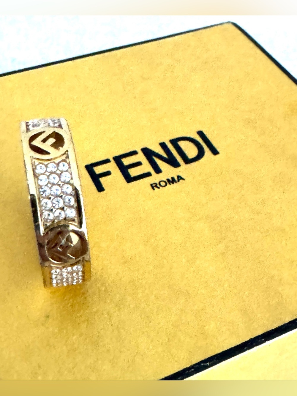 FENDI - FF Crystal Gold Tone Ring Size M Approx US 6.5-7 w Box - Picture 4 of 8